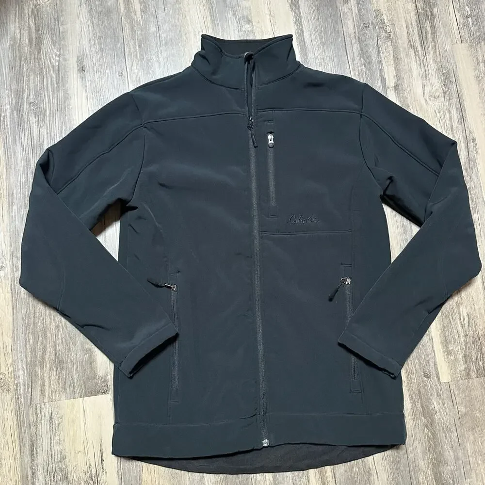 Cabela's Jacket Mens Medium Black Softshell Fleece Lined Full Zip Outdoor Hiking
